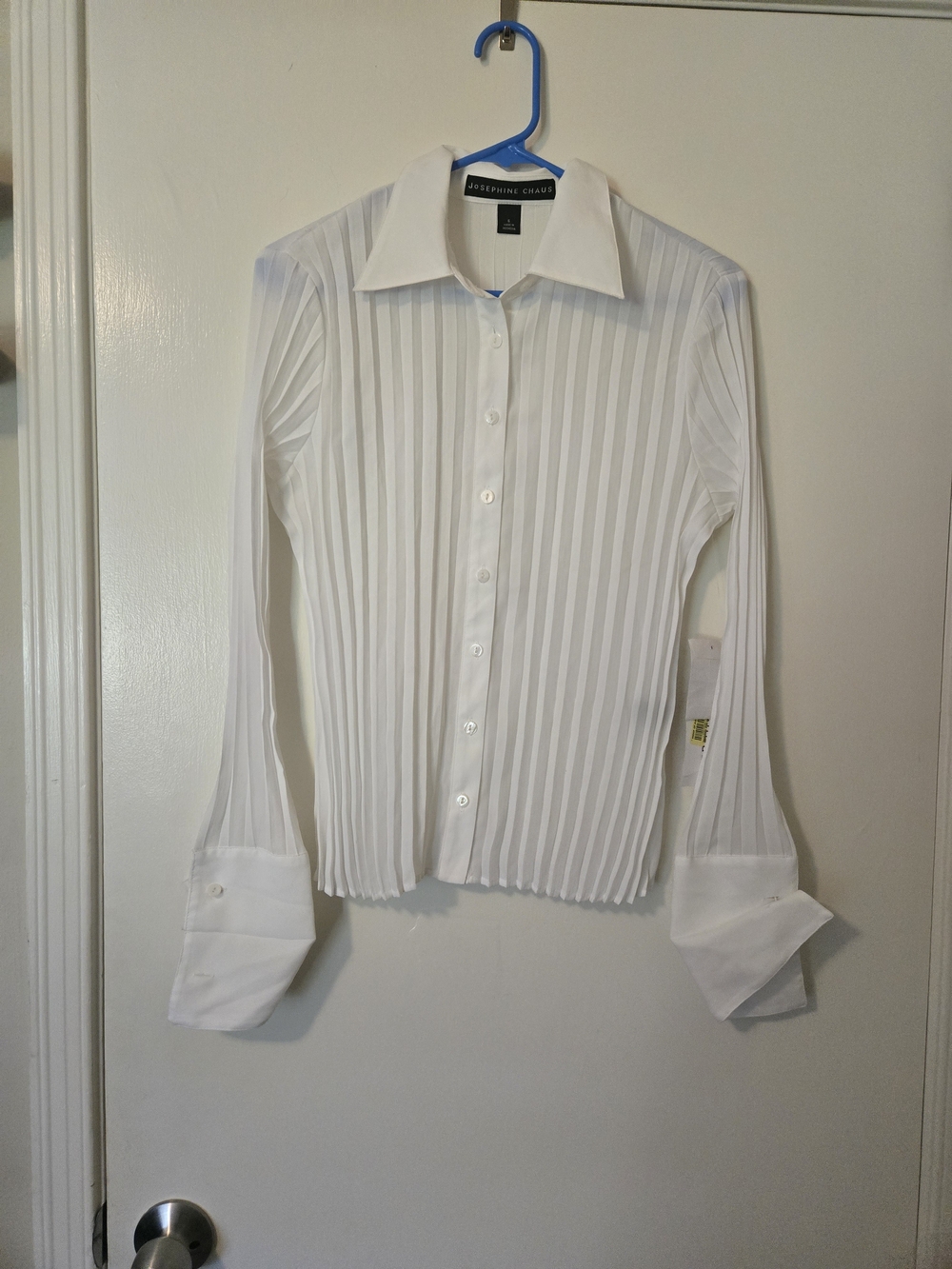 Josephine Chaus White Pleated Button-Up Blouse